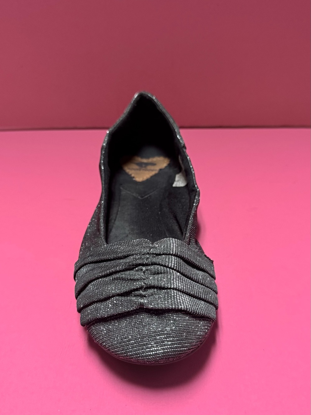 Women's Sparkle Ruched Ballet Flat - Black